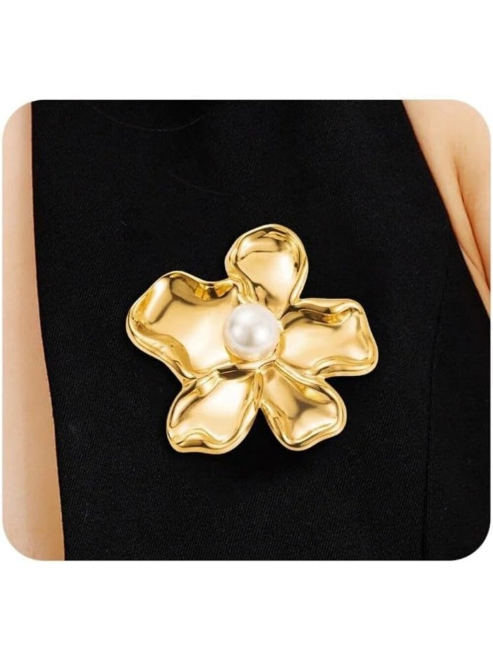 Chunky Gold Flower Pearl Brooch Pin - Statement Jewelry for Women, Elegant
